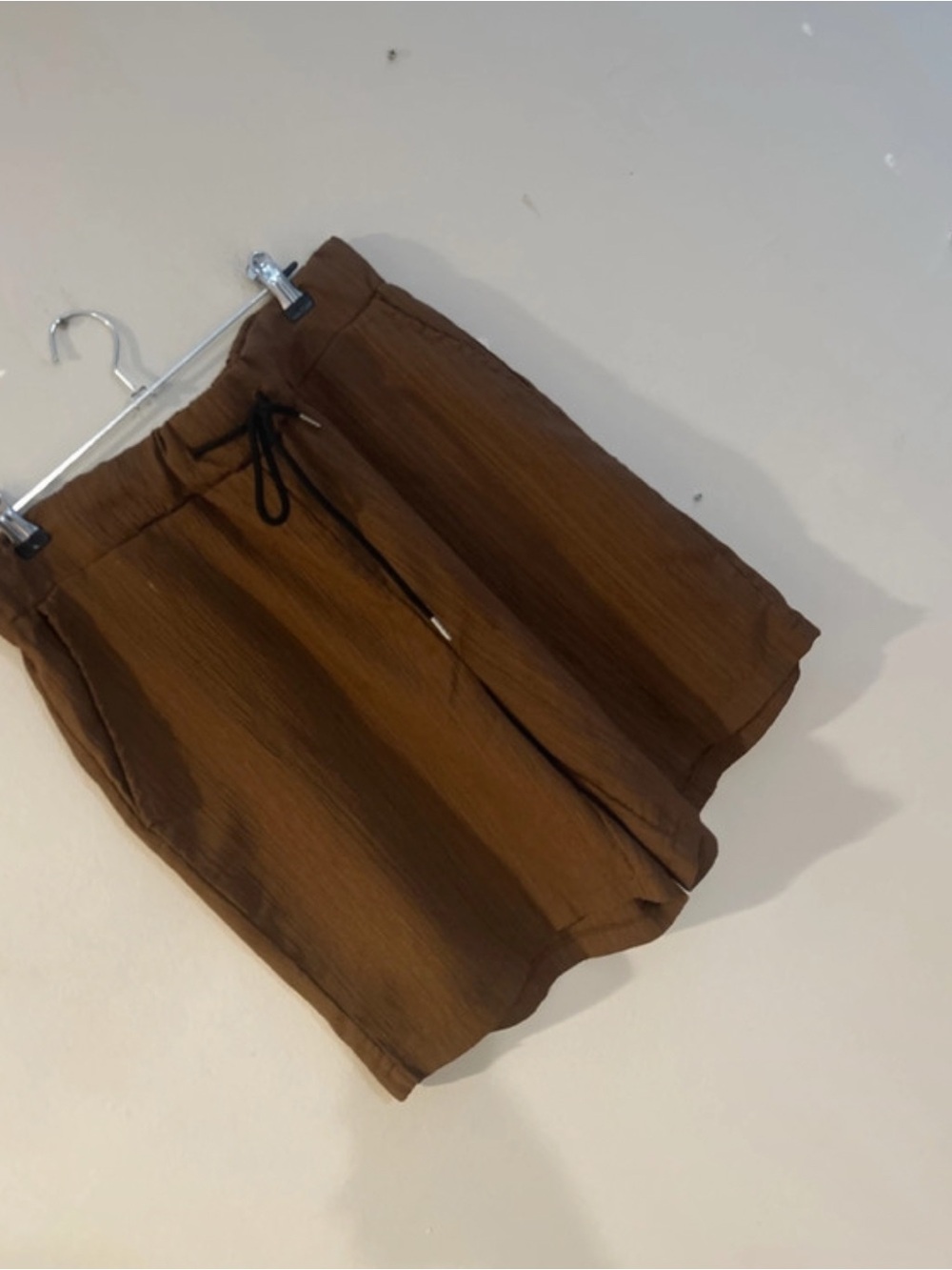 Men's Flat Front Brown Casual Shorts with Drawstring